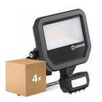 Monipakkaus 4x Ledvance LED Valonheitin Aluminium Musta 17W 2400lm 100D - 840 Kylmä Valkoinen | IP65 - Liike- Ja Valotunnistin - Symmetrinen