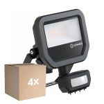 Monipakkaus 4x Ledvance LED Valonheitin Aluminium Musta 8W 1200lm 100D - 840 Kylmä Valkoinen | IP65 - Liike- Ja Valotunnistin - Symmetrinen